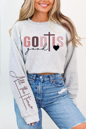 God Is Good All The Time Graphic Fleece Sweatshirts, Closet Candy - 7