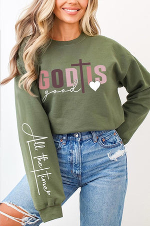 God Is Good All The Time Graphic Fleece Sweatshirts, Closet Candy - 9