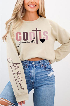 God Is Good All The Time Graphic Fleece Sweatshirts, Closet Candy -6
