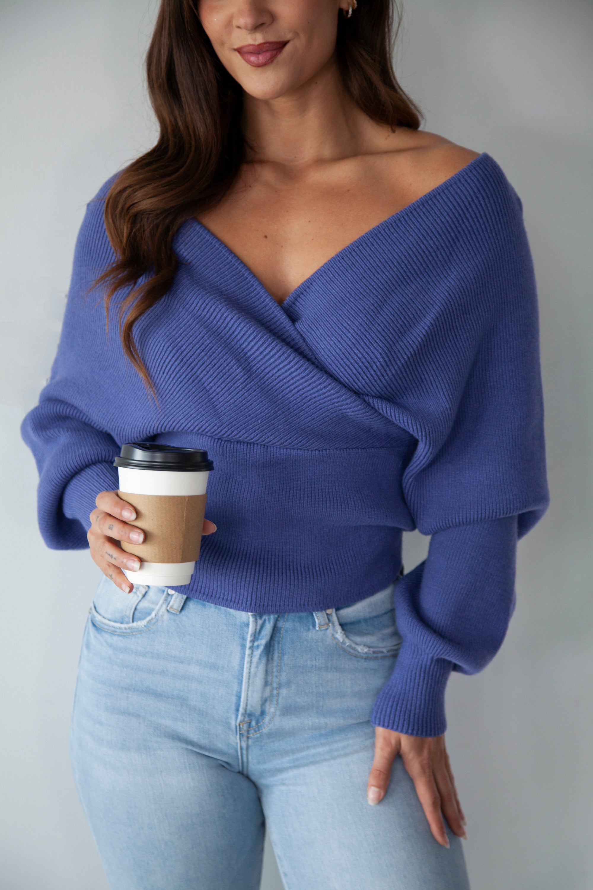 Don’t Start Now Cross Wrap Sweater - Marlin, Closet Candy, 1