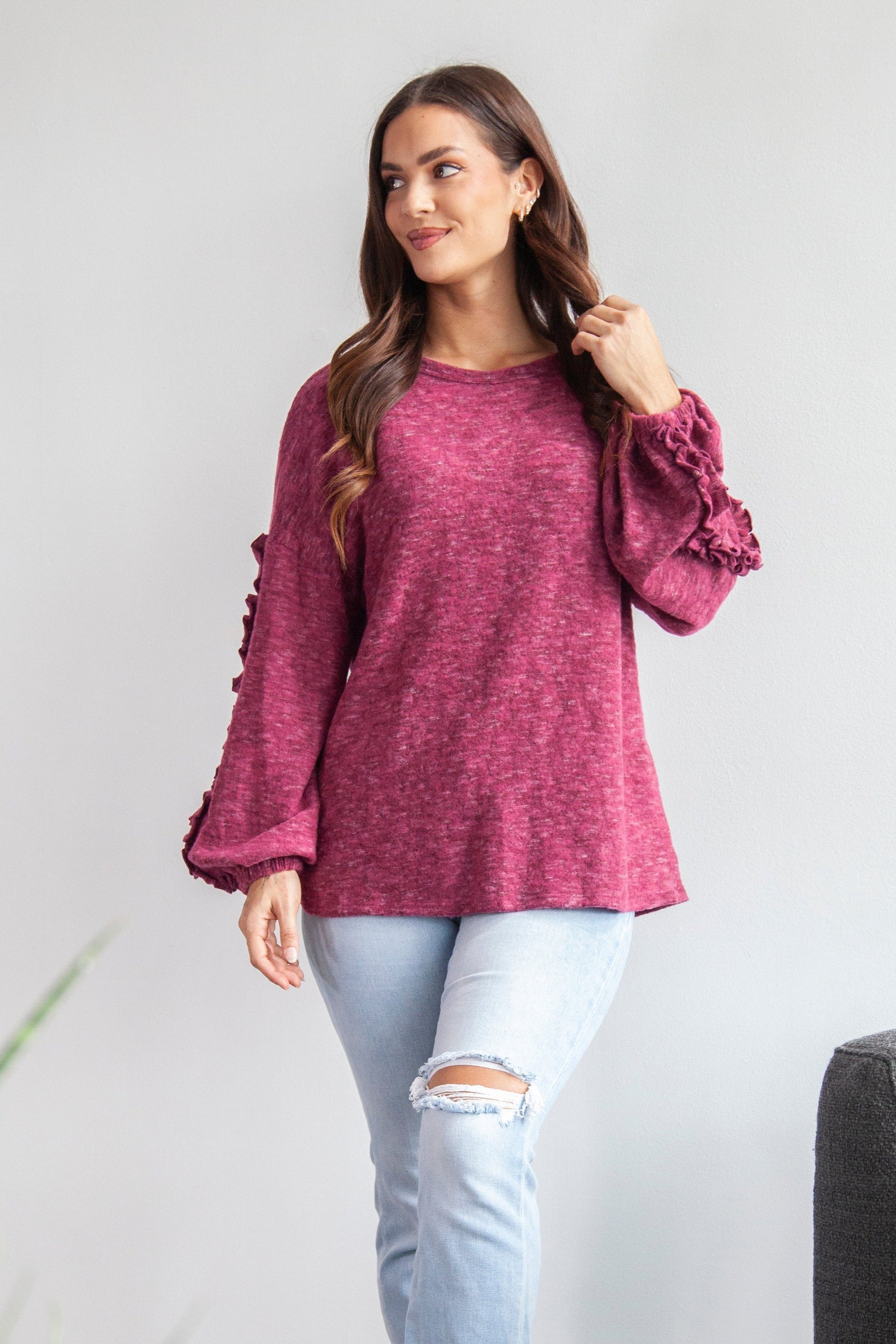 She's Got the Look Ruffle Sleeves Top - Wine, Closet Candy, 1