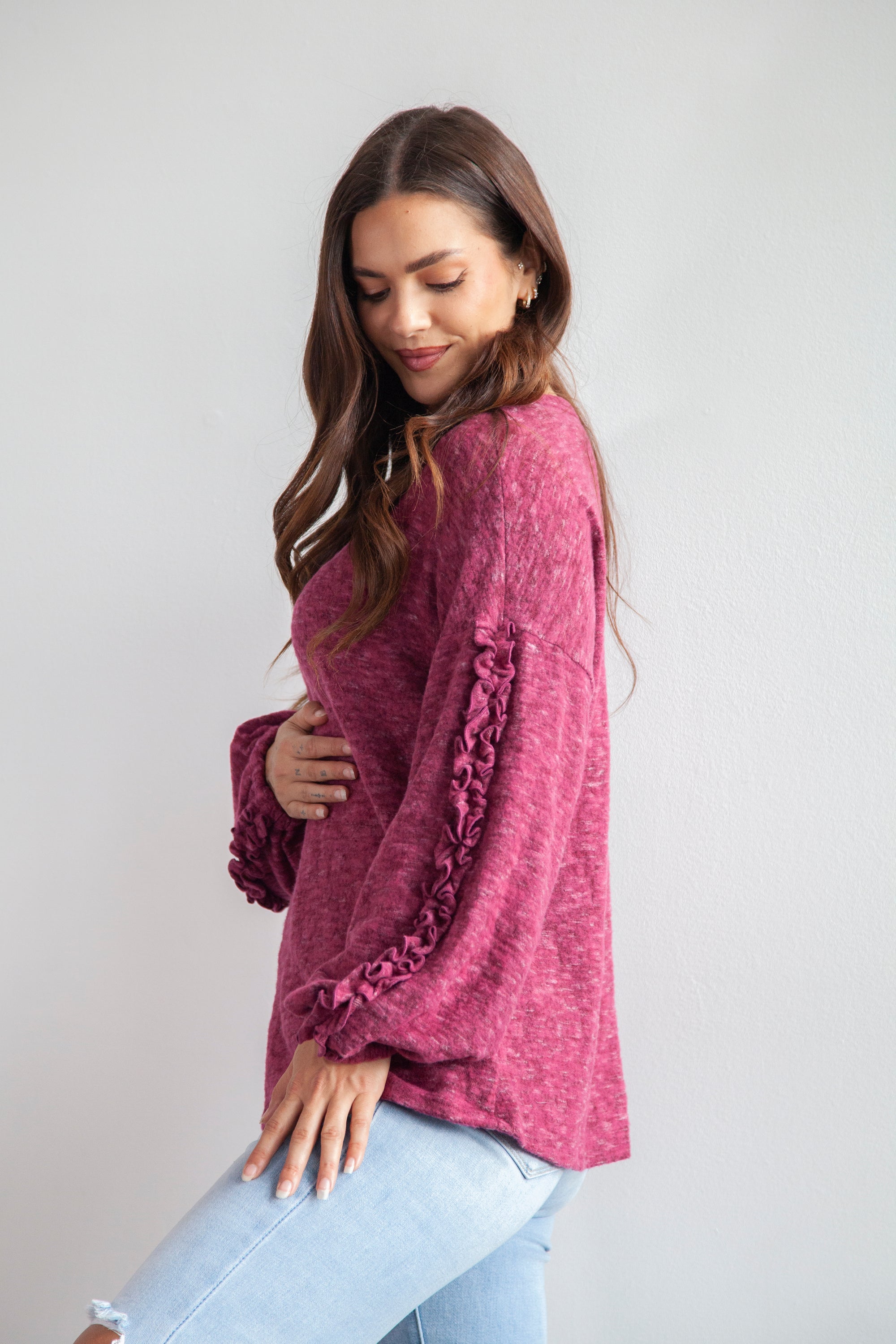 She's Got the Look Ruffle Sleeves Top - Wine, Closet Candy, 1