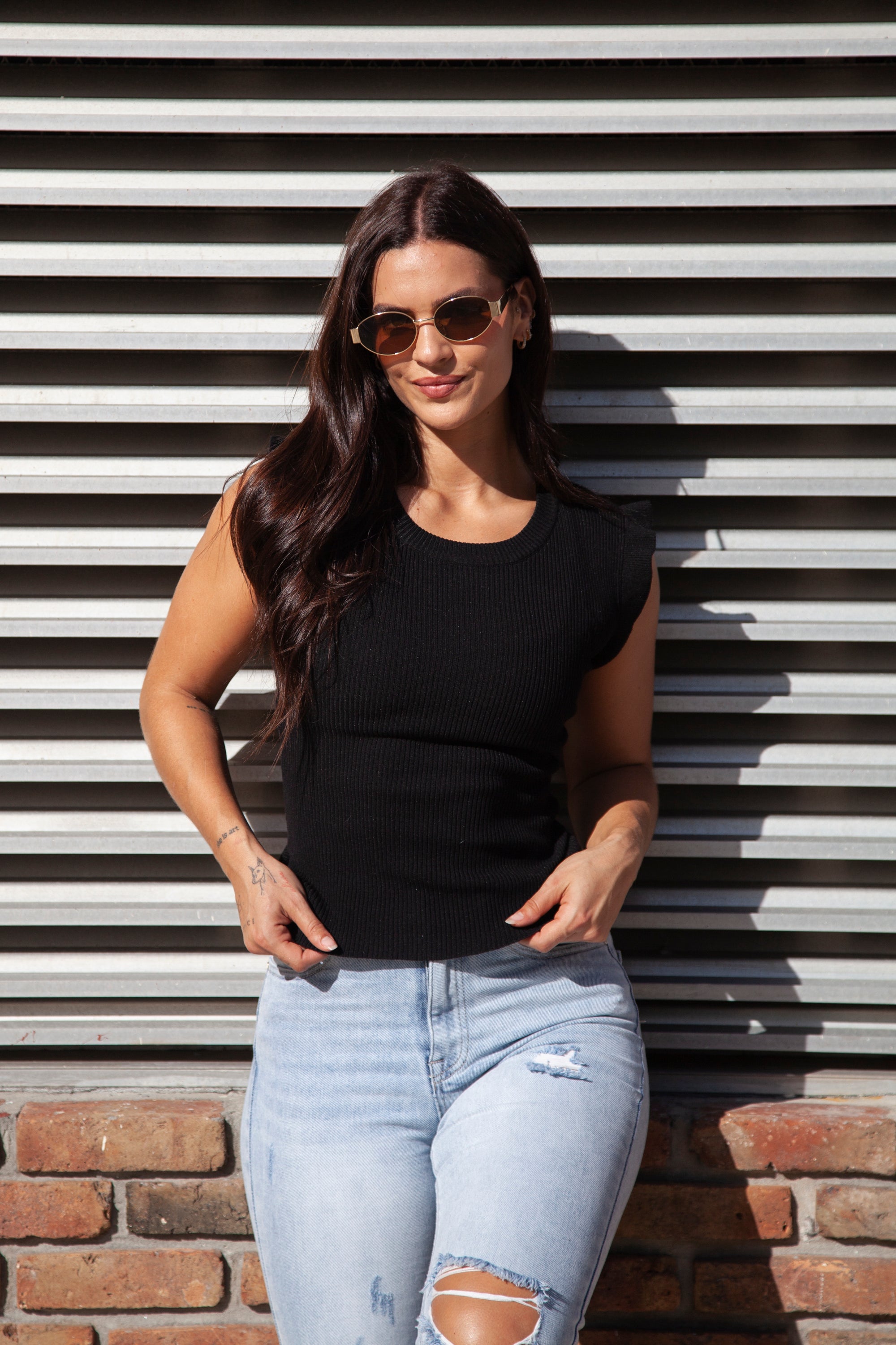 This is How I Feel Ruffled Fitted Top - Black, Closet Candy, 1