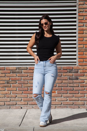 This is How I Feel Ruffled Fitted Top - Black, Closet Candy, 4