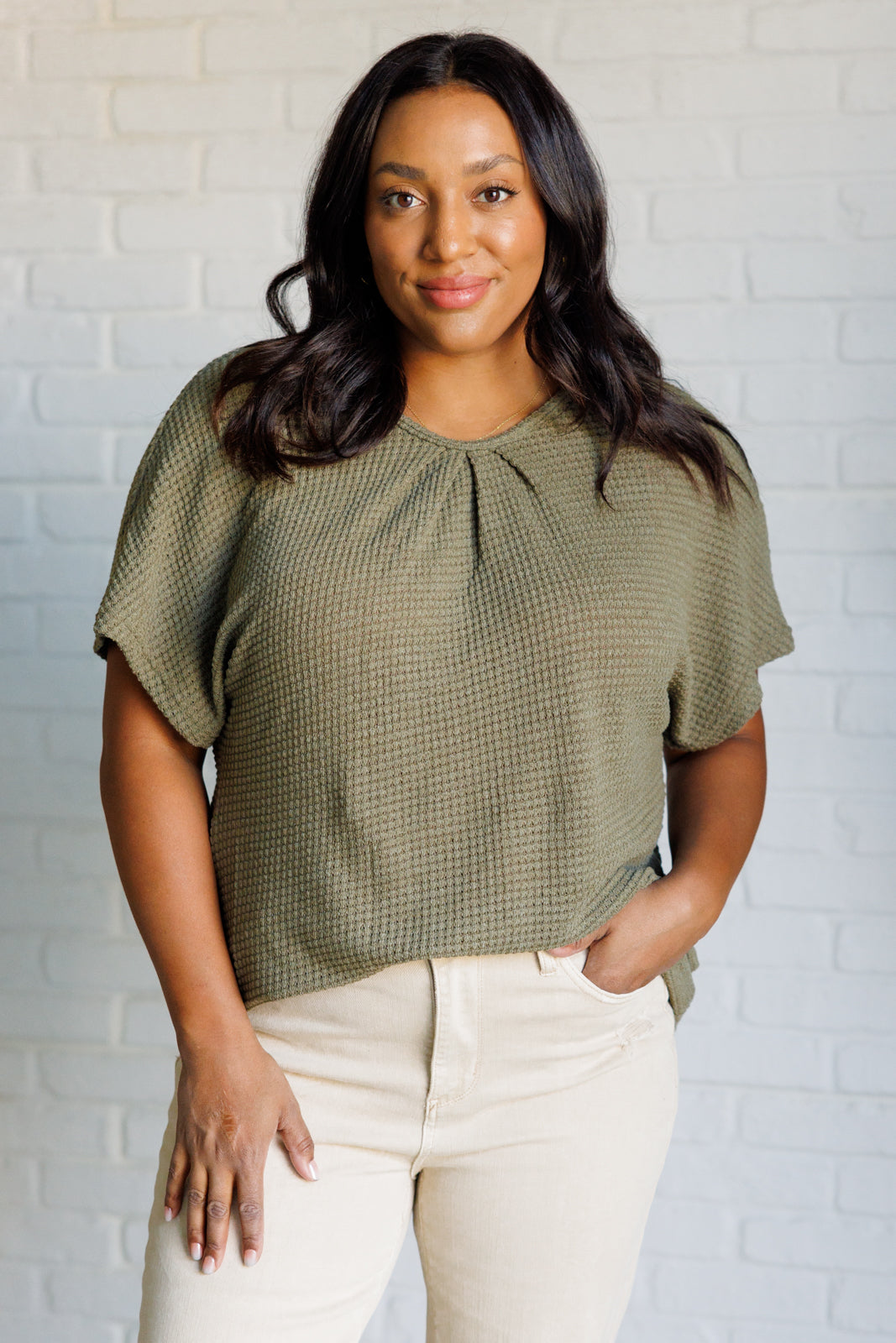 Hidden Detail Lace Back Top, Green, Closet Candy, 1