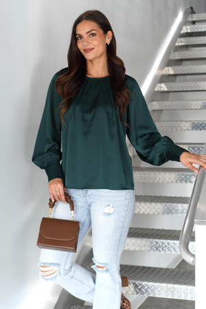 Too Sweet Satin Top - Hunter Green, Closet Candy, 2
