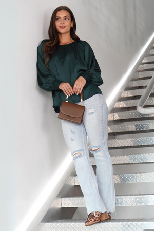 Too Sweet Satin Top - Hunter Green, Closet Candy, 3