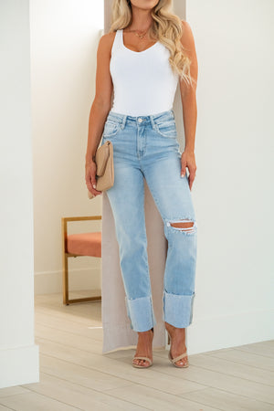 High Rise Cuff It Up Jeans - Light Wash, Closet Candy, 4