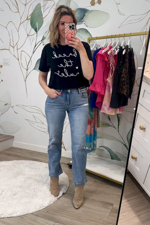 The Rebel Script Cropped Graphic Tee, Black, Closet Candy, Rachel Fit Video