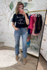 The Rebel Script Cropped Graphic Tee, Black, Closet Candy, Rachel Fit Video