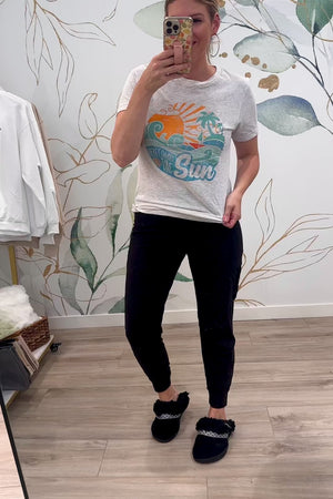 Walkin' On Sunshine Graphic Tee, Ash Gray, Closet Candy, Rachel Fit Video