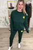 Heart Eyes Smiley Embroidered Sweatpants, Sweater, Hunter Green, Closet Candy, Rachel Fit Video