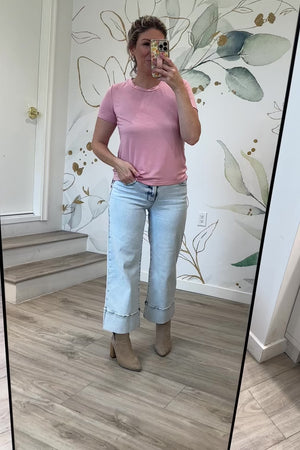 The Everyday Basic Tee, Dusty Pink, Closet Candy, Rachel Fit Video