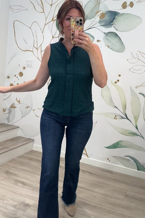 Matter of Fact Pleat Front Sleeveless Blouse in Sea Green, Closet Candy, Rachel Fit Video