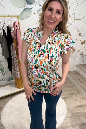 Sassy Splash Ruffle Blouse - Floral, Closet Candy, Rachel Fit Video
