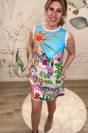Safari Sunshine Sleeveless MIni Dress - Multi, Closet Candy, Rachel Fit Videos