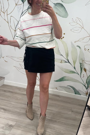 Bentli High Rise Side Tie Denim Skort in Black, Closet Candy, Rachel Fit Video