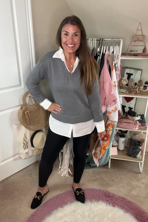 I Totally Paused Layered Sweater - Heather Grey Closet Candy Nikki B. fit video