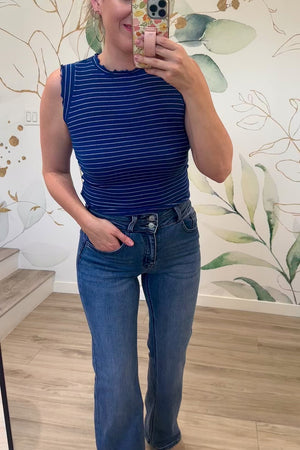 Got That Sweet Side Ribbed Tank Top - Lt. Navy/White, Closet Candy, Rachel Fit Video