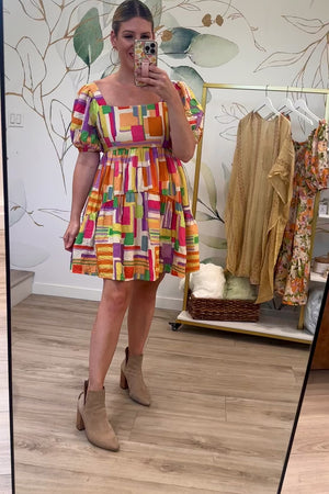 Find A Way Back Into Geo Mini Dress - Yellow Multi, Closet Candy, Rachel Fit Video