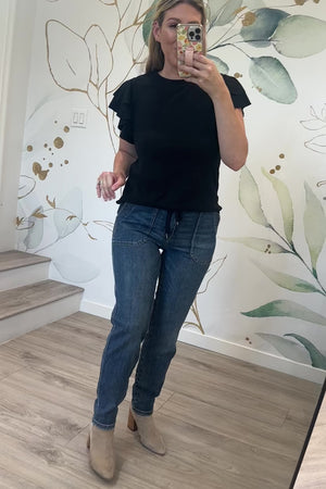 Simplicity Ruffle Blouse, Black, Closet Candy, Rachel Fit Video