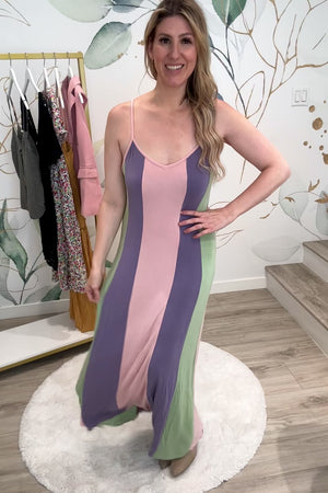 Pastel Prism Maxi Cami Dress - Sage, Closet Candy, Rachel Fit Video
