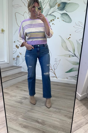 The Sunday Stripe Top, Cream/Lavender, Closet Candy, Rachel Fit Video