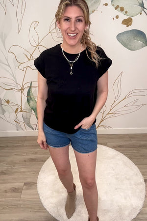 Tropical Mood Folded Sleeve T-Shirt - Black, Closet Candy, Rachel Fit Video