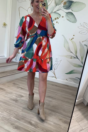 Abstract Tiered Mini Dress, Wine Mix, Closet Candy, Rachel Fit Video