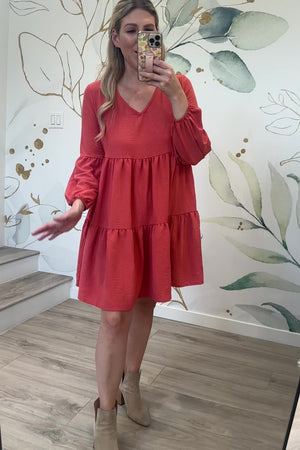 Her Own Way Tiered Dress, Coral, Closet Candy, Rachel Fit Video