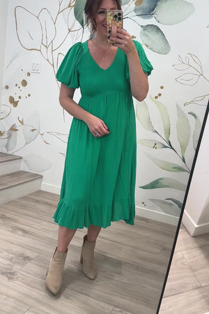 Catch a Cloud and Pin it Down Smocked Bodice Dress, Closet Candy, Rachel Fit Video