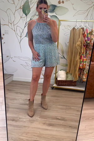 I've Got Love Floral Romper, Baby Blue, Closet Candy, Rachel Fit Video