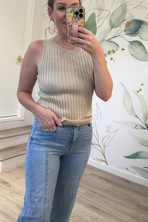 Minimal Mood Ribbed Tank, Beige, Closet Candy, Rachel Fit Video