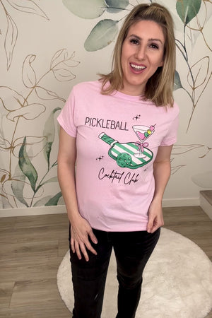 Pickleball & Cocktails Graphic Tee - Light Pink, Closet Candy, Rachel Fit Video