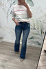 RISEN Tummy Control High Rise Skyline Flare Jeans, Closet Candy, Rachel Fit Video