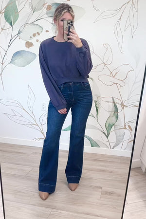 Sip and Slay Cropped Sweat Shirt - Moon Navy, Closet Candy, Rachel Fit Video
