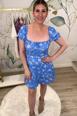 Amelie Floral Puff Mini Dress - Blue Floral, Closet Candy, Rachel Fit Video