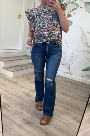 RISEN Rebel Distressed Straight Jeans, Dark Wash, Closet Candy, Rachel Fit Video