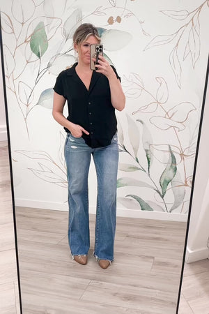 Forever Luxe Satin Shirt- Black, Closet Candy, Rachel Fit Video