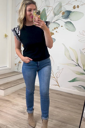 Edge of Flutter Cotton Blouse, Black, Closet Candy, Rachel Fit Video