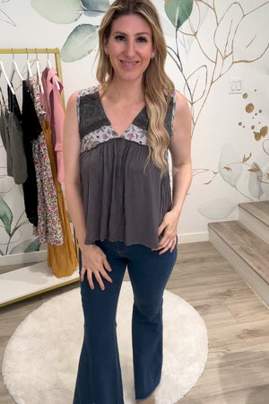 Mira Floral Lace Sleeveless Top - Charcoal, Closet Candy, Rachel Fit Video