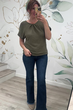 Hidden Detail Lace Back Top, Green, Closet Candy, Rachel Fit Video
