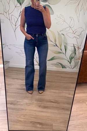 KANCAN Onyx Ultra High Rise Wide Flare Jeans - Dark Wash, Closet Candy, Rachel Fit Video