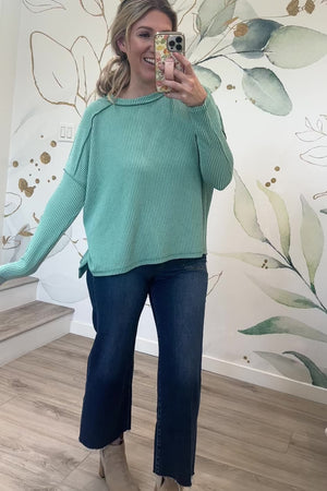 Ribbed Mood Knit Top, Lt Jade, Closet Candy, Rachel Fit Video