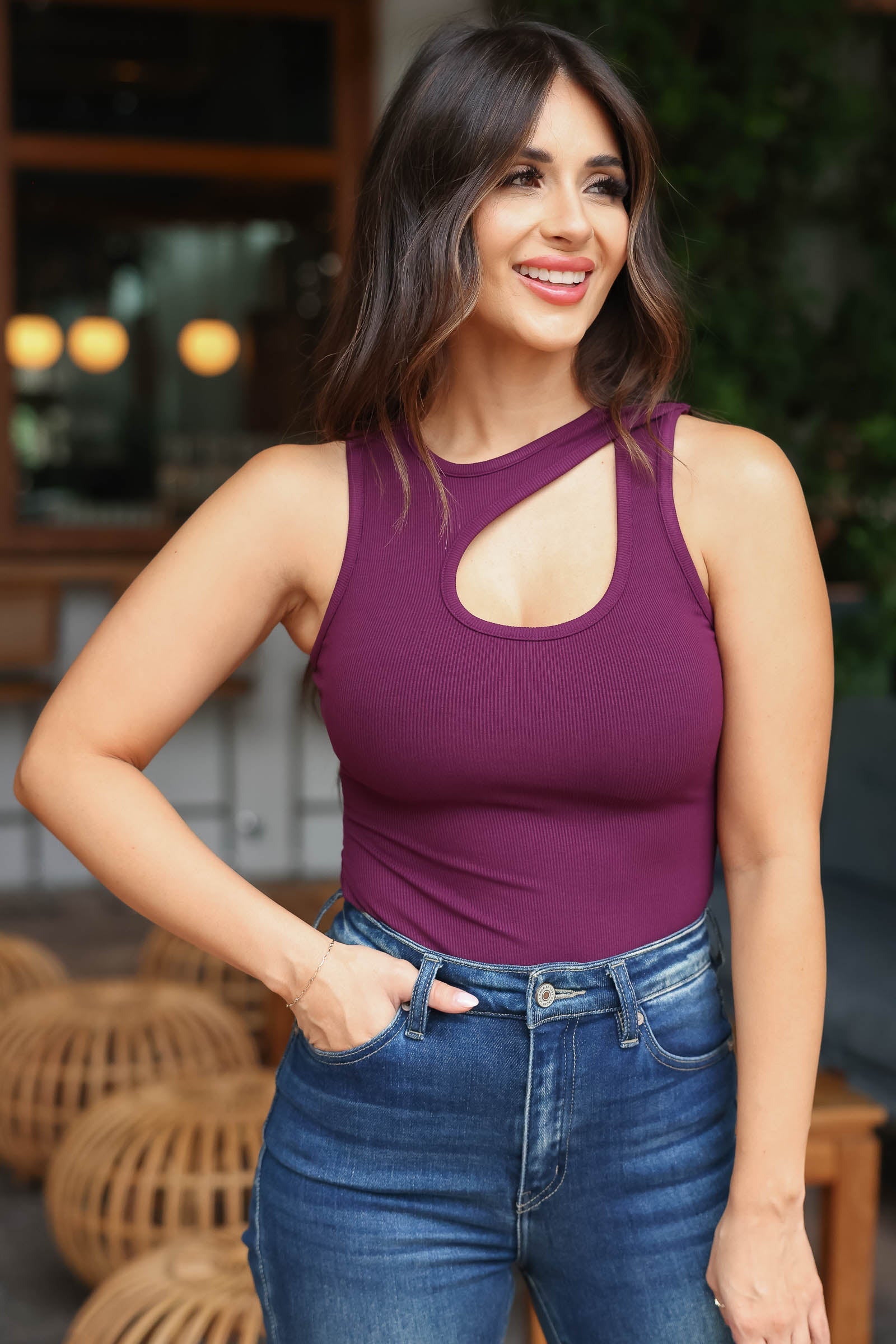 Sugar Land Ribbed Sleeveless Bodysuit - Twilight, Closet Candy, 1