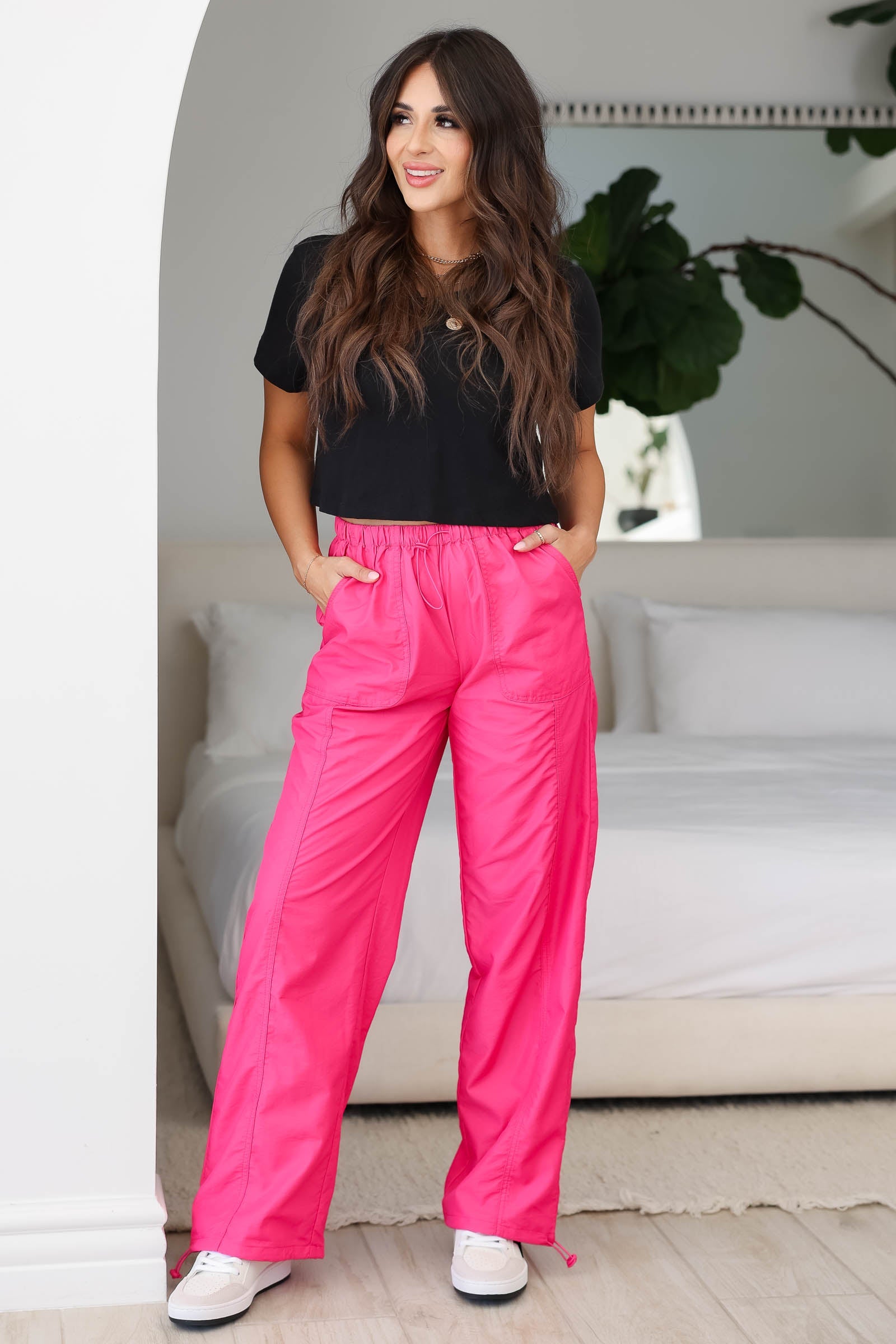 Junie Toggle Parachute Pants - Hot Pink - Closet Candy Boutique