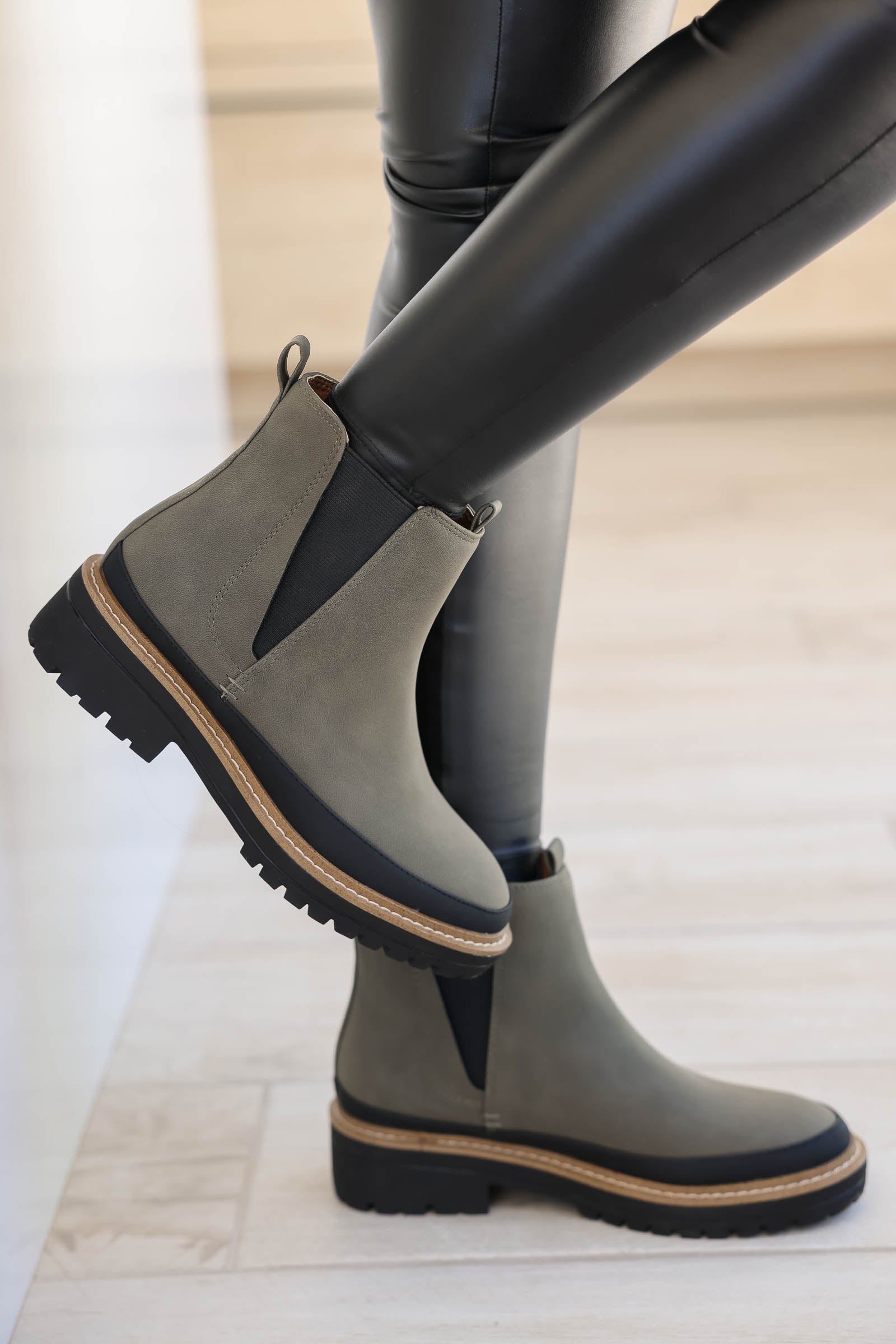 Janie Contrast Chelsea Booties - Olive, closet candy, 1