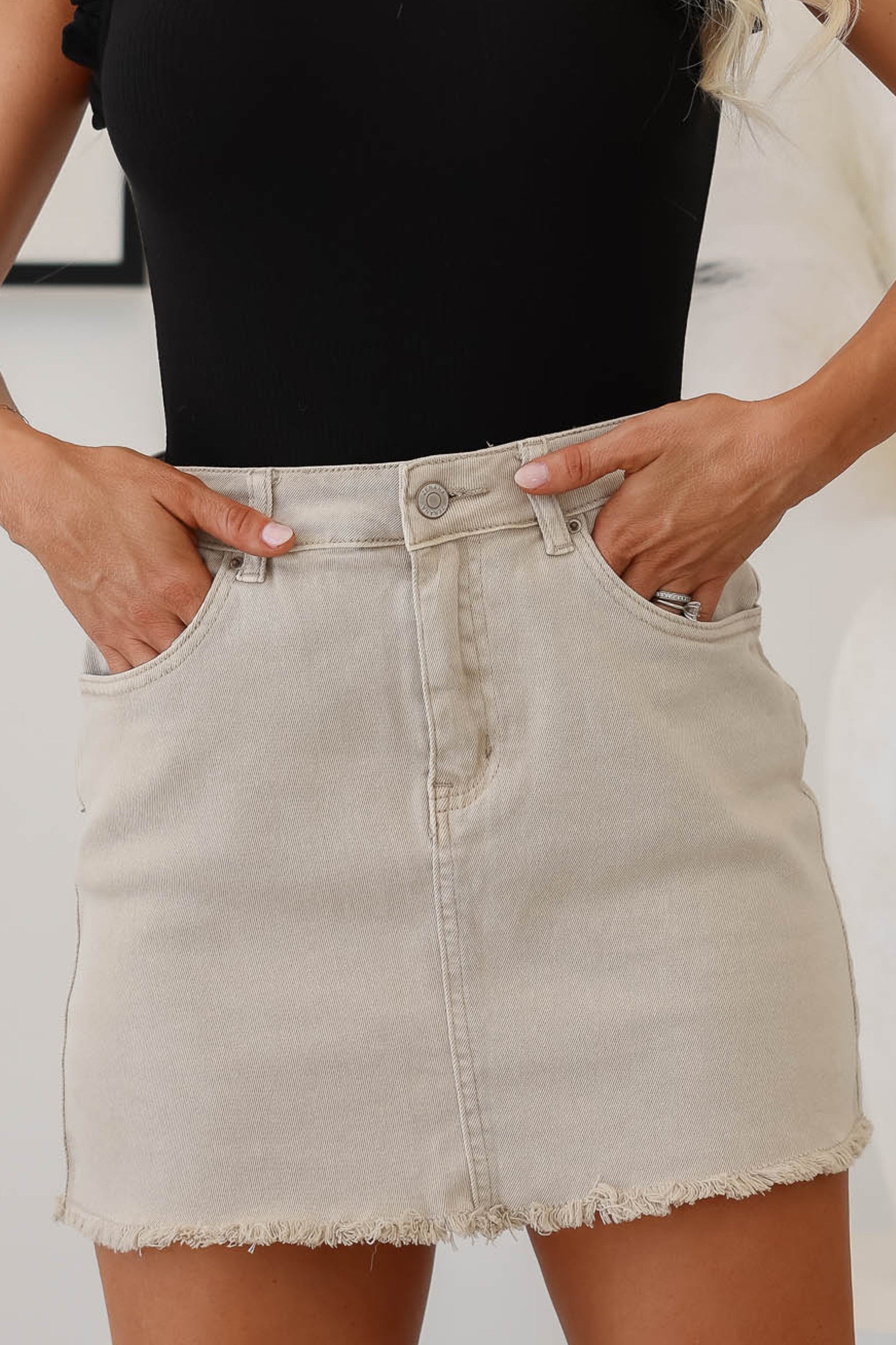 Small Town Acid Washed Denim Skirt - Sand, closet candy, 1