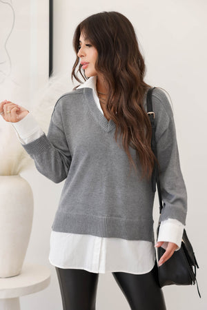 I Totally Paused Layered Sweater - Heather Grey, closet candy, 2