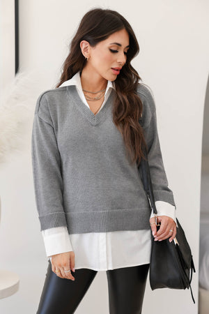 I Totally Paused Layered Sweater - Heather Grey, closet candy, 5